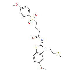 ChemSpider 2D Image | N-[(2Z)-5-Methoxy-3-[2-(methylsulfanyl)ethyl]-1,3-benzothiazol-2(3H)-ylidene]-4-[(4-methoxyphenyl)sulfonyl]butanamide | C22H26N2O5S3
