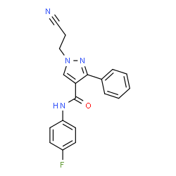 ChemSpider 2D Image | 1-(2-Cyanoethyl)-N-(4-fluorophenyl)-3-phenyl-1H-pyrazole-4-carboxamide | C19H15FN4O