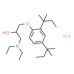 ChemSpider 2D Image | 1-[2,4-Bis(2-methyl-2-butanyl)phenoxy]-3-(diethylamino)-2-propanol hydrochloride (1:1) | C23H42ClNO2