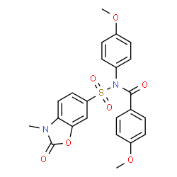 ChemSpider 2D Image | 4-Methoxy-N-(4-methoxyphenyl)-N-[(3-methyl-2-oxo-2,3-dihydro-1,3-benzoxazol-6-yl)sulfonyl]benzamide | C23H20N2O7S