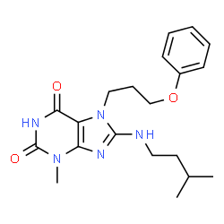 ChemSpider 2D Image | 3-Methyl-8-[(3-methylbutyl)amino]-7-(3-phenoxypropyl)-3,7-dihydro-1H-purine-2,6-dione | C20H27N5O3