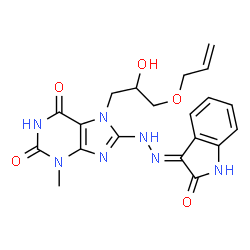 ChemSpider 2D Image | 7-[3-(Allyloxy)-2-hydroxypropyl]-3-methyl-8-[(2E)-2-(2-oxo-1,2-dihydro-3H-indol-3-ylidene)hydrazino]-3,7-dihydro-1H-purine-2,6-dione | C20H21N7O5