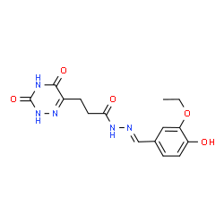 ChemSpider 2D Image | 3-(3,5-Dioxo-2,3,4,5-tetrahydro-1,2,4-triazin-6-yl)-N'-[(E)-(3-ethoxy-4-hydroxyphenyl)methylene]propanehydrazide | C15H17N5O5