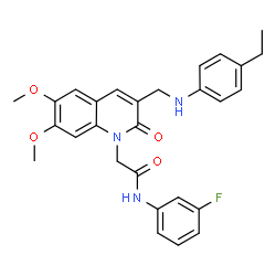 ChemSpider 2D Image | 2-[3-{[(4-Ethylphenyl)amino]methyl}-6,7-dimethoxy-2-oxo-1(2H)-quinolinyl]-N-(3-fluorophenyl)acetamide | C28H28FN3O4