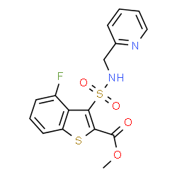 ChemSpider 2D Image | Methyl 4-fluoro-3-[(2-pyridinylmethyl)sulfamoyl]-1-benzothiophene-2-carboxylate | C16H13FN2O4S2