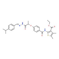ChemSpider 2D Image | Ethyl 2-{[4-({1-[(2E)-2-(4-isopropylbenzylidene)hydrazino]-1-oxo-2-propanyl}oxy)benzoyl]amino}-4,5-dimethyl-3-thiophenecarboxylate | C29H33N3O5S