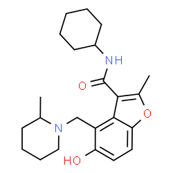 ChemSpider 2D Image | N-Cyclohexyl-5-hydroxy-2-methyl-4-[(2-methyl-1-piperidinyl)methyl]-1-benzofuran-3-carboxamide | C23H32N2O3