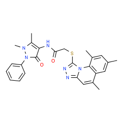 ChemSpider 2D Image | N-(1,5-Dimethyl-3-oxo-2-phenyl-2,3-dihydro-1H-pyrazol-4-yl)-2-[(5,7,9-trimethyl[1,2,4]triazolo[4,3-a]quinolin-1-yl)sulfanyl]acetamide | C26H26N6O2S