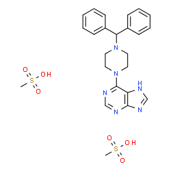 ChemSpider 2D Image | 6-[4-(Diphenylmethyl)-1-piperazinyl]-7H-purine methanesulfonate (1:2) | C24H30N6O6S2