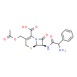 ChemSpider 2D Image | (6R,7R)-3-(Acetoxymethyl)-7-{[amino(phenyl)acetyl]amino}-8-oxo-5-thia-1-azabicyclo[4.2.0]oct-2-ene-2-carboxylic acid | C18H19N3O6S