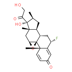 ChemSpider 2D Image | (6alpha,9beta,11beta,16beta)-6-Fluoro-17,21-dihydroxy-16-methyl-9,11-epoxypregna-1,4-diene-3,20-dione | C22H27FO5