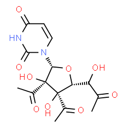 ChemSpider 2D Image | 1-(2,3-Di-C-acetyl-7-deoxy-beta-D-allo-heptofuranosyl-6-ulose)pyrimidin-2,4(1H,3H)-dion | C15H18N2O9