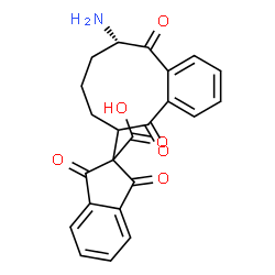 ChemSpider 2D Image | 2-[(10S)-10-Amino-5,11-dioxo-6,7,8,9,10,11-hexahydro-5H-benzo[9]annulen-6-yl]-1,3-dioxo-2-indanecarboxylic acid | C23H19NO6