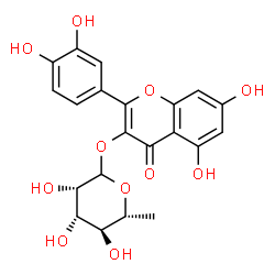 ChemSpider 2D Image | 2-(3,4-Dihydroxyphenyl)-5,7-dihydroxy-4-oxo-4H-chromen-3-yl 6-deoxy-D-mannopyranoside | C21H20O11