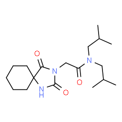 ChemSpider 2D Image | 2-(2,4-Dioxo-1,3-diazaspiro[4.5]dec-3-yl)-N,N-diisobutylacetamide | C18H31N3O3