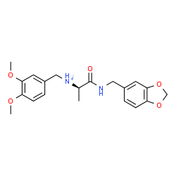 ChemSpider 2D Image | (2R)-1-[(1,3-Benzodioxol-5-ylmethyl)amino]-N-(3,4-dimethoxybenzyl)-1-oxo-2-propanaminium | C20H25N2O5