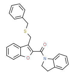 ChemSpider 2D Image | {3-[(Benzylsulfanyl)methyl]-1-benzofuran-2-yl}(2,3-dihydro-1H-indol-1-yl)methanone | C25H21NO2S