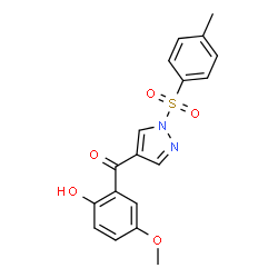 ChemSpider 2D Image | (2-Hydroxy-5-methoxy-phenyl)-[1-(toluene-4-sulfonyl)-1H-pyrazol-4-yl]-methanone | C18H16N2O5S