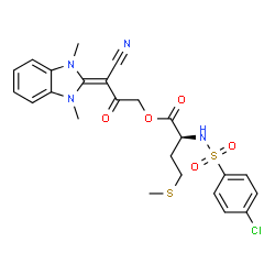 ChemSpider 2D Image | 3-Cyano-3-(1,3-dimethyl-1,3-dihydro-2H-benzimidazol-2-ylidene)-2-oxopropyl N-[(4-chlorophenyl)sulfonyl]-L-methioninate | C24H25ClN4O5S2