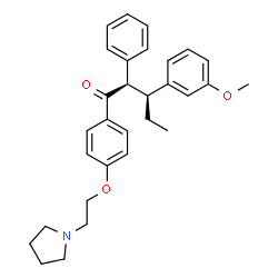 ChemSpider 2D Image | (2R,3S)-3-(3-Methoxyphenyl)-2-phenyl-1-{4-[2-(1-pyrrolidinyl)ethoxy]phenyl}-1-pentanone | C30H35NO3