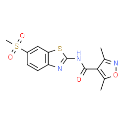 ChemSpider 2D Image | 3,5-Dimethyl-N-[6-(methylsulfonyl)-1,3-benzothiazol-2-yl]-1,2-oxazole-4-carboxamide | C14H13N3O4S2