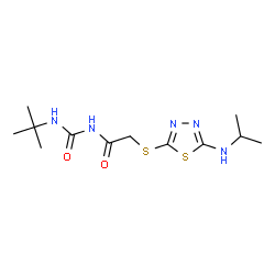ChemSpider 2D Image | 2-{[5-(Isopropylamino)-1,3,4-thiadiazol-2-yl]sulfanyl}-N-[(2-methyl-2-propanyl)carbamoyl]acetamide | C12H21N5O2S2