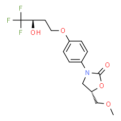 ChemSpider 2D Image | (5S)-5-(Methoxymethyl)-3-{4-[(3R)-4,4,4-trifluoro-3-hydroxybutoxy]phenyl}-1,3-oxazolidin-2-one | C15H18F3NO5