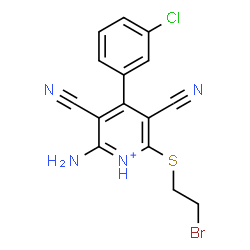 ChemSpider 2D Image | 2-Amino-6-[(2-bromoethyl)sulfanyl]-4-(3-chlorophenyl)-3,5-dicyanopyridinium | C15H11BrClN4S