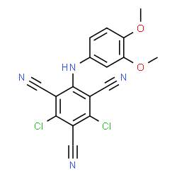 ChemSpider 2D Image | 2,4-Dichloro-6-[(3,4-dimethoxyphenyl)amino]-1,3,5-benzenetricarbonitrile | C17H10Cl2N4O2