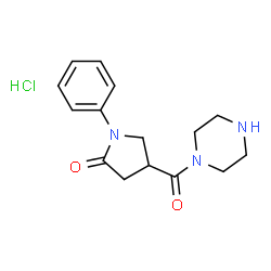 ChemSpider 2D Image | 1-Phenyl-4-(1-piperazinylcarbonyl)-2-pyrrolidinone hydrochloride (1:1) | C15H20ClN3O2