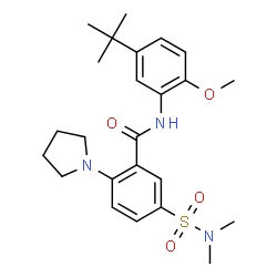 ChemSpider 2D Image | 5-(Dimethylsulfamoyl)-N-[2-methoxy-5-(2-methyl-2-propanyl)phenyl]-2-(1-pyrrolidinyl)benzamide | C24H33N3O4S