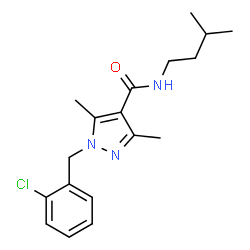 ChemSpider 2D Image | 1-(2-Chlorobenzyl)-3,5-dimethyl-N-(3-methylbutyl)-1H-pyrazole-4-carboxamide | C18H24ClN3O