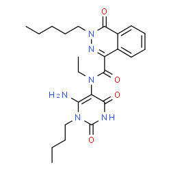 ChemSpider 2D Image | N-(6-Amino-1-butyl-2,4-dioxo-1,2,3,4-tetrahydro-5-pyrimidinyl)-N-ethyl-4-oxo-3-pentyl-3,4-dihydro-1-phthalazinecarboxamide | C24H32N6O4
