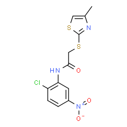 ChemSpider 2D Image | N-(2-Chloro-5-nitrophenyl)-2-[(4-methyl-1,3-thiazol-2-yl)sulfanyl]acetamide | C12H10ClN3O3S2