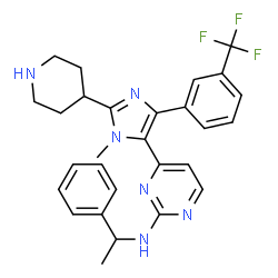 ChemSpider 2D Image | 4-[5-[2-(1-PHENYL-ETHYLAMINO)-PYRIMIDIN-4-YL]-1-METHYL-4-(3-TRIFLUOROMETHYLPHENYL)-1H-IMIDAZOL-2-YL]-PIPERIDINE | C28H29F3N6