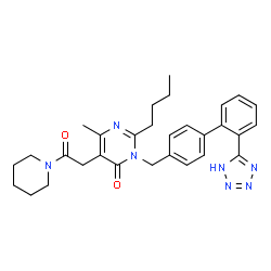 ChemSpider 2D Image | 2-Butyl-6-methyl-5-[2-oxo-2-(1-piperidinyl)ethyl]-3-{[2'-(1H-tetrazol-5-yl)-4-biphenylyl]methyl}-4(3H)-pyrimidinone | C30H35N7O2