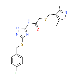 ChemSpider 2D Image | N-{3-[(4-Chlorobenzyl)sulfanyl]-1H-1,2,4-triazol-5-yl}-2-{[(3,5-dimethyl-1,2-oxazol-4-yl)methyl]sulfanyl}acetamide | C17H18ClN5O2S2