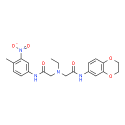 ChemSpider 2D Image | 2-{[2-(2,3-Dihydro-1,4-benzodioxin-6-ylamino)-2-oxoethyl](ethyl)amino}-N-(4-methyl-3-nitrophenyl)acetamide | C21H24N4O6