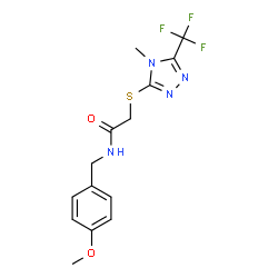 ChemSpider 2D Image | N-(4-Methoxybenzyl)-2-{[4-methyl-5-(trifluoromethyl)-4H-1,2,4-triazol-3-yl]sulfanyl}acetamide | C14H15F3N4O2S
