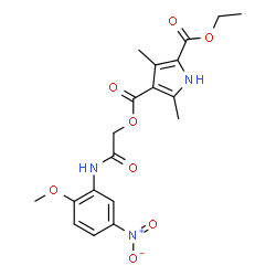 ChemSpider 2D Image | 2-Ethyl 4-{2-[(2-methoxy-5-nitrophenyl)amino]-2-oxoethyl} 3,5-dimethyl-1H-pyrrole-2,4-dicarboxylate | C19H21N3O8