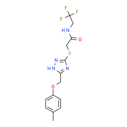 ChemSpider 2D Image | 2-({5-[(4-Methylphenoxy)methyl]-1H-1,2,4-triazol-3-yl}sulfanyl)-N-(2,2,2-trifluoroethyl)acetamide | C14H15F3N4O2S