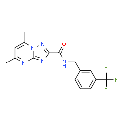 ChemSpider 2D Image | 5,7-Dimethyl-N-[3-(trifluoromethyl)benzyl][1,2,4]triazolo[1,5-a]pyrimidine-2-carboxamide | C16H14F3N5O