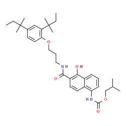 ChemSpider 2D Image | Isobutyl [6-({3-[2,4-bis(2-methyl-2-butanyl)phenoxy]propyl}carbamoyl)-5-hydroxy-1-naphthyl]carbamate | C35H48N2O5