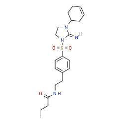 ChemSpider 2D Image | N-[2-(4-{[(2E)-3-(3-Cyclohexen-1-yl)-2-imino-1-imidazolidinyl]sulfonyl}phenyl)ethyl]butanamide | C21H30N4O3S
