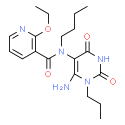 ChemSpider 2D Image | N-(6-Amino-2,4-dioxo-1-propyl-1,2,3,4-tetrahydro-5-pyrimidinyl)-N-butyl-2-ethoxynicotinamide | C19H27N5O4