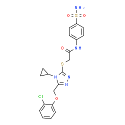 ChemSpider 2D Image | 2-({5-[(2-Chlorophenoxy)methyl]-4-cyclopropyl-4H-1,2,4-triazol-3-yl}sulfanyl)-N-(4-sulfamoylphenyl)acetamide | C20H20ClN5O4S2