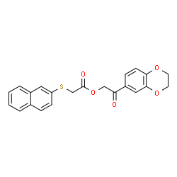 ChemSpider 2D Image | 2-(2,3-Dihydro-1,4-benzodioxin-6-yl)-2-oxoethyl (2-naphthylsulfanyl)acetate | C22H18O5S