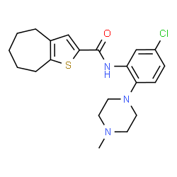 ChemSpider 2D Image | N-[5-Chloro-2-(4-methyl-1-piperazinyl)phenyl]-5,6,7,8-tetrahydro-4H-cyclohepta[b]thiophene-2-carboxamide | C21H26ClN3OS