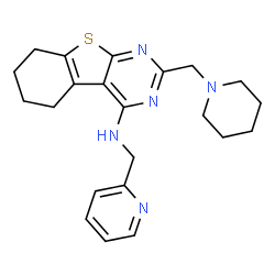 ChemSpider 2D Image | 2-(1-Piperidinylmethyl)-N-(2-pyridinylmethyl)-5,6,7,8-tetrahydro[1]benzothieno[2,3-d]pyrimidin-4-amine | C22H27N5S