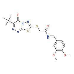 ChemSpider 2D Image | N-(3,4-Dimethoxybenzyl)-2-{[3-(2-methyl-2-propanyl)-4-oxo-4H-[1,3,4]thiadiazolo[2,3-c][1,2,4]triazin-7-yl]sulfanyl}acetamide | C19H23N5O4S2